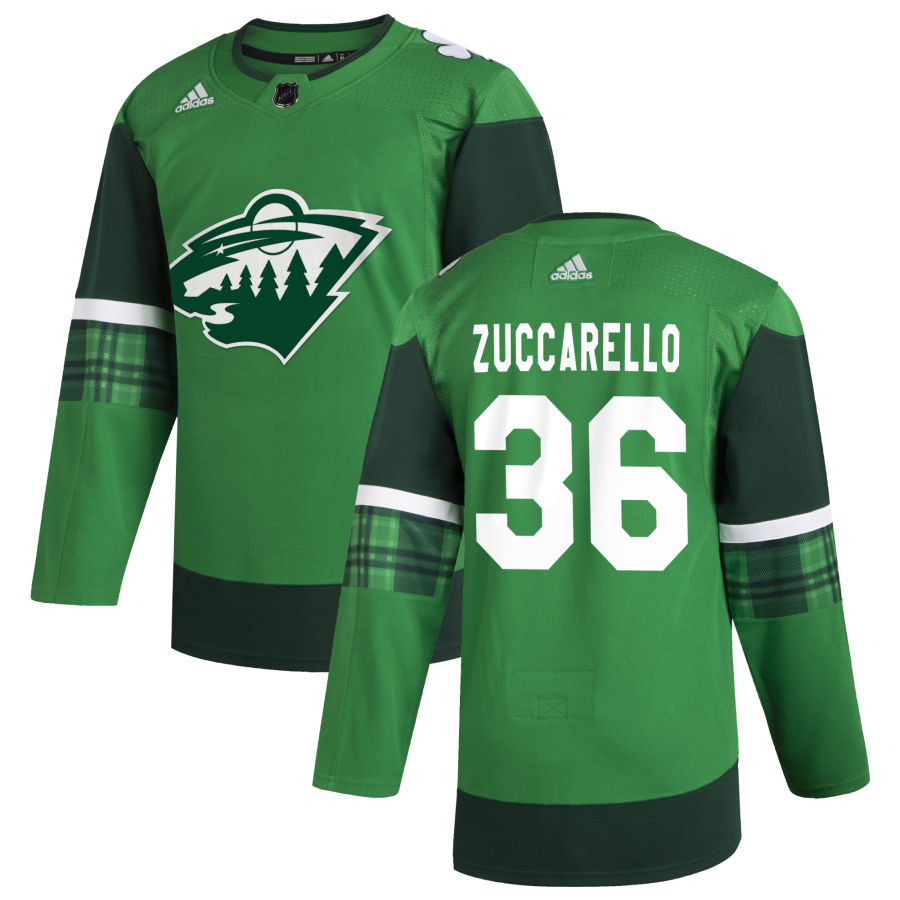 Minnesota Wild 36 Mats Zuccarello Men Adidas 2020 St. Patrick Day Stitched NHL Jersey Green